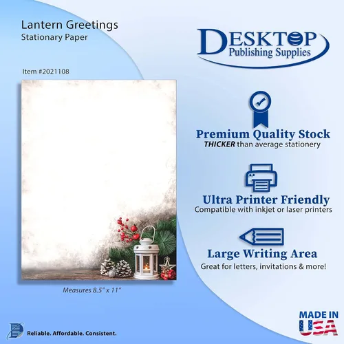 Vista 2 de Lantern Greetings - Papel de papelería navideño, 50 hojas con membrete para eventos de invierno y Navidad