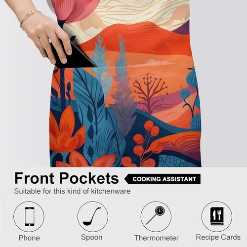 Vista 5 de Flowers in Ink Aprons Waterproof Cooking Kitchen Apron Unisex Adjustable Bib Apron with Pocket Restaurant Chef Works Aprons for Waitress Waiter