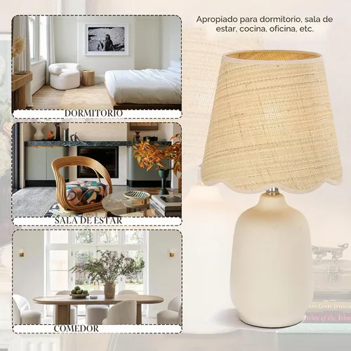 Vista 5 de lámpara de mesa de cerámica moderna de 19" para sala de estar, lámparas de escritorio de base crema para dormitorio, lámpara de mesita de noche