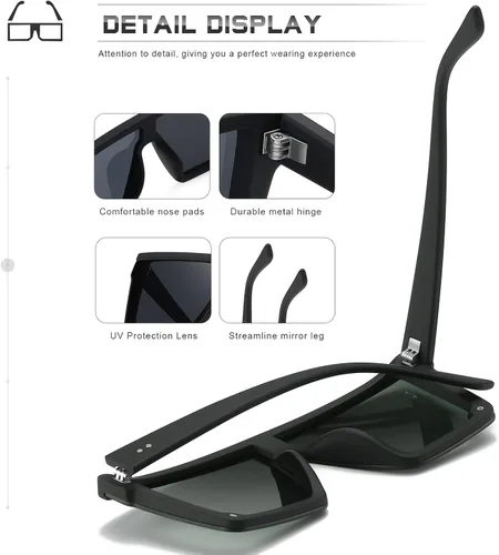 Vista 4 de Jectieey Oversized Square Sunglasses for Women Men Trendy Flat Top Sun Glasses Siamese Shades UV Protection