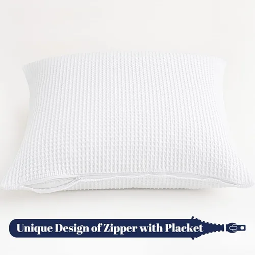 Vista 5 de PHF Funda de almohada 100% algodón con tejido de gofre, 20 x 20 pulgadas, sin relleno, paquete de 2 elegantes fundas de almohada cuadradas Blanco
