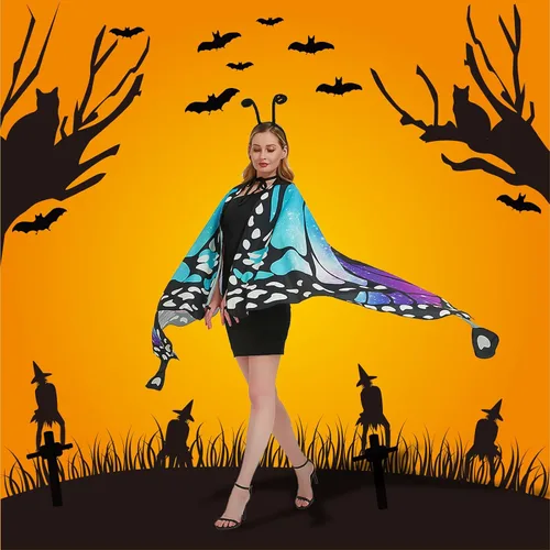 Vista 4 de Alas de mariposa para mujer, disfraz de mariposa de Halloween para mujer, disfraz de Halloween para mujer, capa de ninfa duendecillo