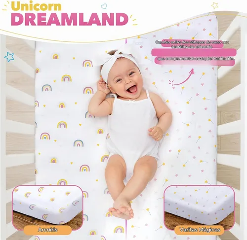 Vista 4 de Bubzi Co Juego de ropa de cama de cuna para niñas, 5 piezas, incluye 2 sábanas para cuna, edredón de algodón, manta de bebé y juego de calcomanías