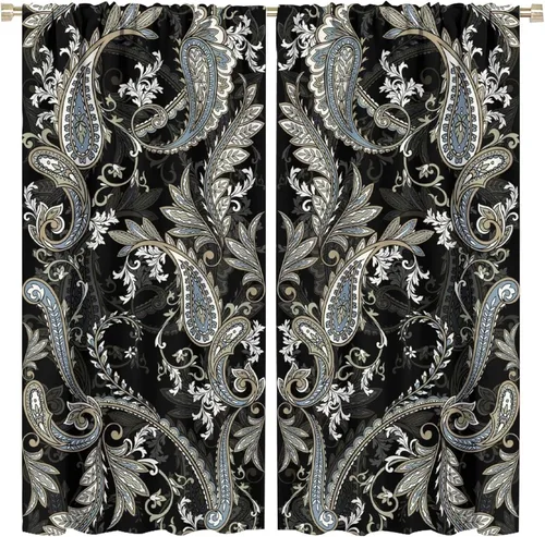 Vista 10 de Cortinas opacas con estampado de flores de cachemira, estampado de cachemira sobre fondo blanco, para decoración del hogar, cocina, restaurante