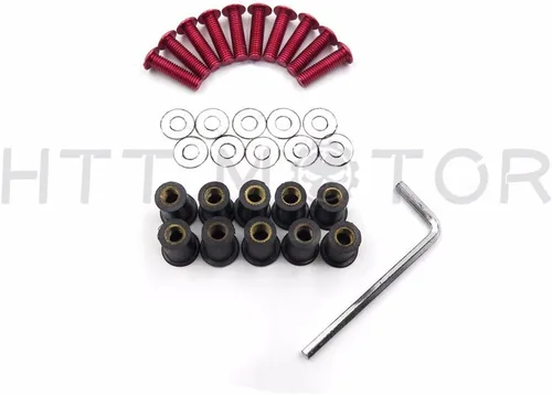Vista 2 de XKMT-Kit de tornillos redondos rojos para parabrisas compatible con CBR 600rr 1000rr/Suzuk GSXR 600 750 1000/R1 R6 R6s/ Kawasak ZX6R ZX9R ZX10R