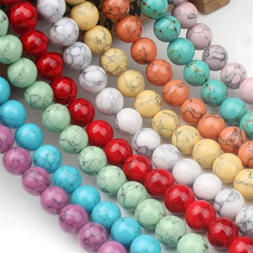 Vista 6 de Youllyuu Piedra de howlita colorida natural de 4/6/8/10/0.472 in para hacer joyas, pulseras, collares, joyas de 15 pulgadas, howlita rosa de 0.472