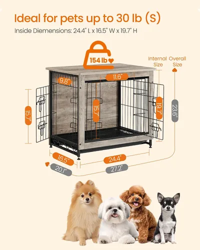 Vista 6 de Feandrea Mueble de Jaula para Perros, Mesa Auxiliar Lateral de 27.2 Pulgadas, Perrera Moderna para Perros en Interior hasta 30 lb, Jaula para Perros