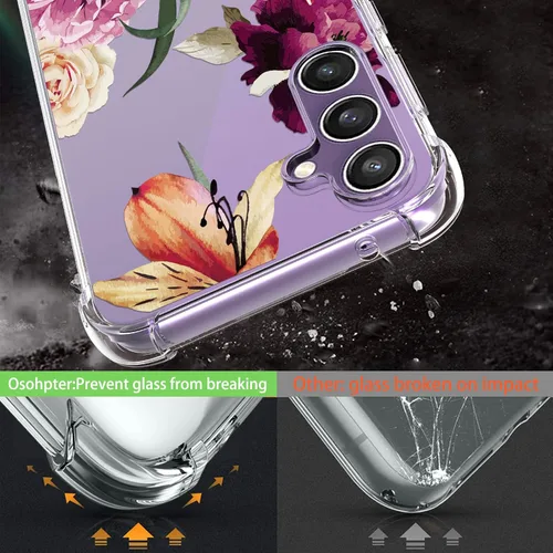 Vista 4 de Osophter Funda para Galaxy S23-FE: funda de goma TPU flexible para Samsung Galaxy S23 FE (flor morada) para mujeres y niñas