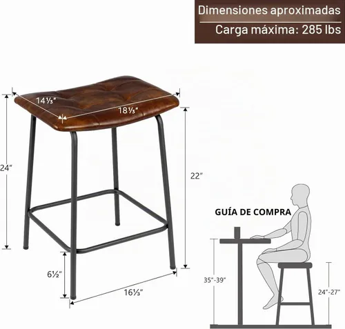 Vista 2 de DUHOME - Juego de 2 taburetes de bar cuadrados copetudos de 24 pulgadas