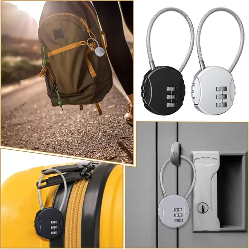 Vista 6 de 4 cerraduras combinadas de 3 dígitos con combinación de números, cerradura de equipaje, candados de viaje impermeables para puerta escolar, valla