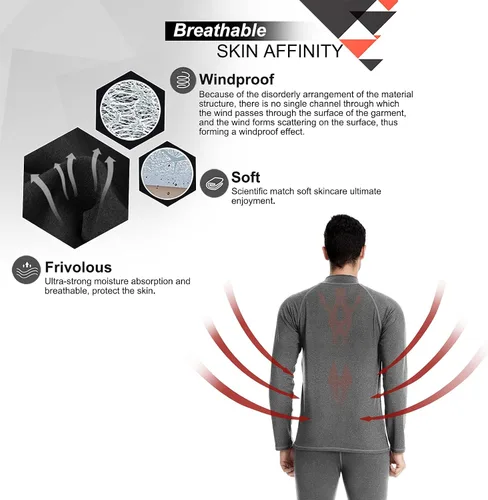 Vista 5 de MEETWEE Conjunto de ropa interior térmica para hombre, equipo de esquí de invierno, forro polar, capa base larga, cálida, parte superior e inferior