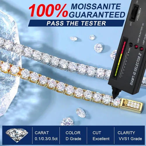 Vista 3 de TUHE Moissanite Tennis Bracelet 5.0-21.0CT 18K Gold Plated 925 Sterling Silver Bracelets 345MM D Color VVS1 Round Lab Created Moissanite Bracelet