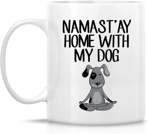 Vista 2 de Retreez Taza divertida – Namaste Namastay Home with My Dog Dogs Lover Meditación Yoga 11 Oz Tazas de café de cerámica – Divertido, sarcasmo