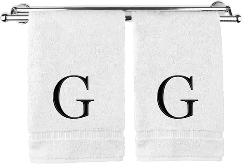 Vista 107 de Toalla de mano monogramada, regalo personalizado, juego de 2 - Toalla bordada con letra de bloque dorada - Extra absorbente 100% algodón turco