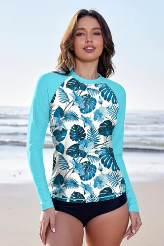 Vista 5 de BesserBay Camiseta de natación de manga larga con protección solar UV para mujer