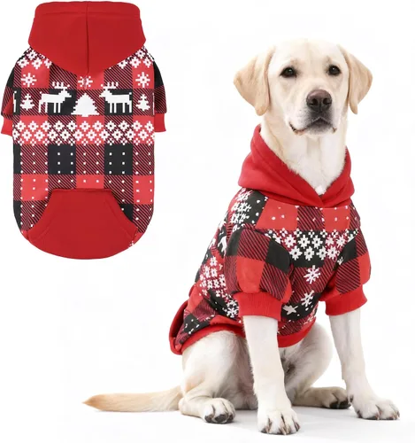 Vista 10 de KOOLTAIL Sudadera a cuadros con capucha, con gorro y bolsillo, para perros pequeños, medianos y grandes y gatos, abrigo suave y cálido para invierno