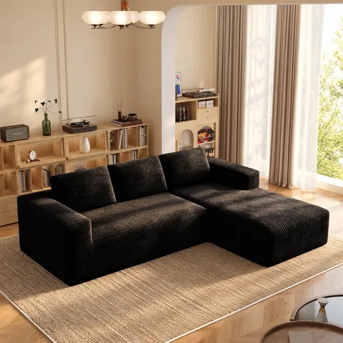 Vista 16 de Sofá modular de pana de 106 pulgadas, sofá en forma de L deshuesado con asiento profundo, sofá de espuma de nube con diván de gran tamaño, sofá Negro