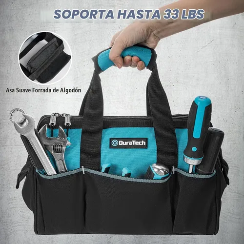 Vista 3 de DURATECH Bolsa de herramientas pequeña de 13 pulgadas con 9 bolsillos, portaherramientas de apertura amplia