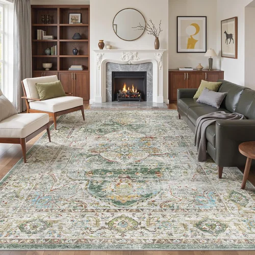 Vista 44 de befbee - Alfombra para sala de estar, lavable y resistente a manchas, con base antideslizante, ideal para dormitorio y cocina, decoración clásica