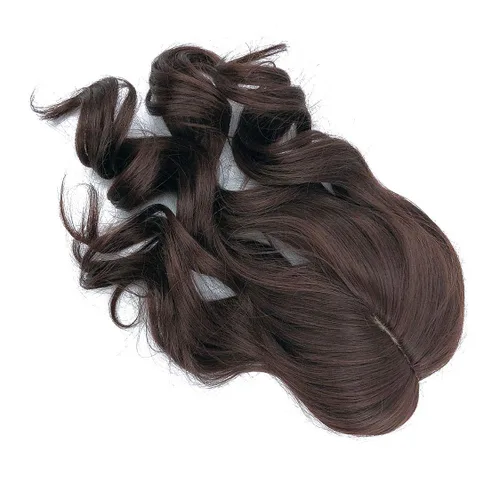 Vista 6 de Peluca de cabello ondulado natural de 14 pulgadas, parte media de 3.9x5.1 in, con clip, estilo francés, color marrón rojizo oscuro