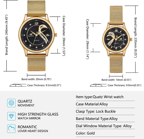 Vista 6 de Reloj de regalo para el día de San Valentín con caja de cristal romántica, reloj de pulsera analógico de cuarzo para parejas