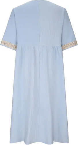 Vista 4 de NaRHbrg Vestido de verano para mujer, casual, estampado floral, vestido midi con botones, cuello en V, manga corta, vestido de verano bohemio