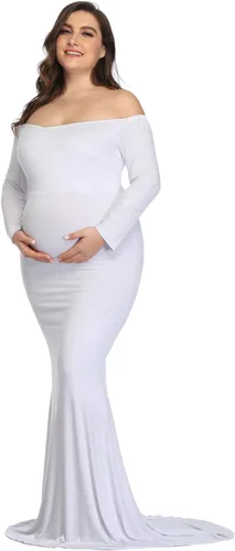 Vista 2 de YnimioAOX Vestido de sesión de fotos de maternidad de manga larga elegante maxi vestido de fotografía delgado vestidos elásticos