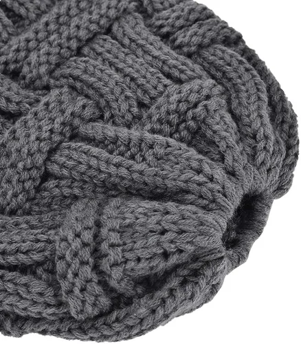 Vista 5 de Rosoz Gorro de cola de caballo para mujer gorro cálido de invierno suave y elástico tejido trenzado gorro de moño alto