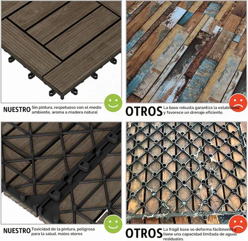 Vista 4 de Yaheetech 27 azulejos de madera para terrazas de patio, azulejos entrelazados para patio, madera maciza y plástico para interiores y exteriores, 12