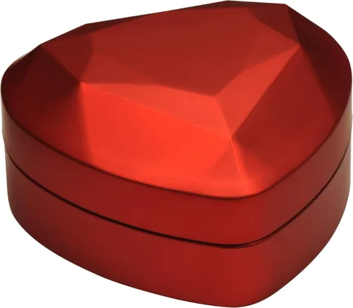 Vista 4 de Caja de anillos LED roja doble para parejas, bodas, compromisos, propuestas, cumpleaños, día del padre, Navidad... Diseño de lujo