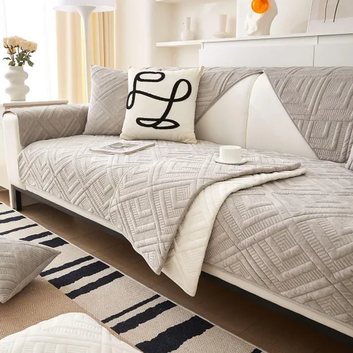 Vista 13 de vctops Funda de terciopelo de lujo para sofá, funda acolchada geométrica para reposabrazos, fundas para respaldo, fundas antideslizantes para Camel
