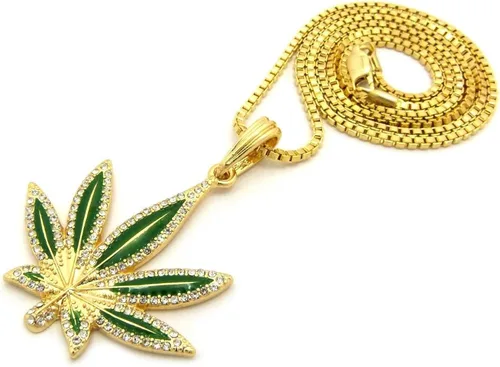 Vista 3 de Brillante joyeros EE. UU. Para hombre Iced Out (), color verde de mariguana hojas marihuana Hip Hop colgante caja, cuerda, cubano collar