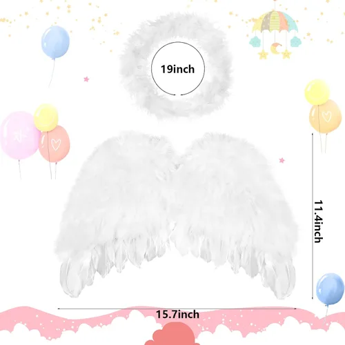 Vista 3 de AMOR PRESENT Kids Angel Wings, Angel Feather Wings and Halo Headband Angel Wings for Kids Angel Costume Photo Prop Cosplay