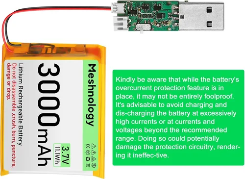 Vista 7 de Batería LiPo de 3.7 V 3000 mAh recargable 1S 755060 Batería de polímero de litio con placa de protección cinta de goma aislada, enchufe micro JST