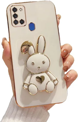 Vista 19 de Funda con soporte de conejo de corazón para Samsung Galaxy A10, cubierta protectora de TPU suave galvanizada a prueba de golpes con bonito soporte