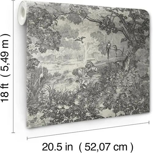 Vista 2 de RoomMates RMK11915WP - Papel tapiz para despegar y pegar de Jungle Toile gris topo y gris