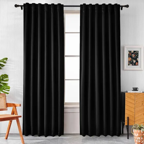 Vista 16 de Pickluc Cortinas opacas de 63 pulgadas de largo, 2 paneles de cortinas opacas para dormitorio o sala de estar, pestaña trasera y bolsillo para Negro