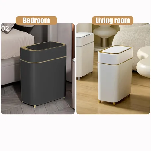 Vista 4 de Yatmung Basurero automático de baño con tapa sin contacto, cubo de basura delgado con sensor de movimiento, baño, dormitorio, cocina, cuarto