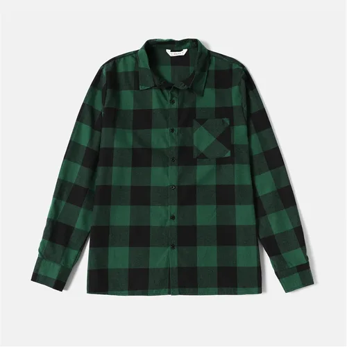 Vista 4 de PATPAT Conjuntos familiares a juego para mamá y yo, vestido a juego de manga larga a cuadros y camisas casuales con botones