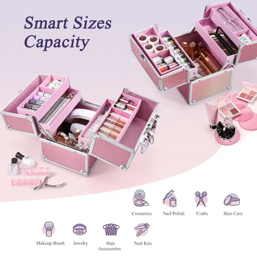 Vista 3 de Frenessa Estuche de Maquillaje Caja de Maquillaje Organizador de Cosméticos Estuche Portátil de Artista de Maquillaje Estuche de Viaje Caja