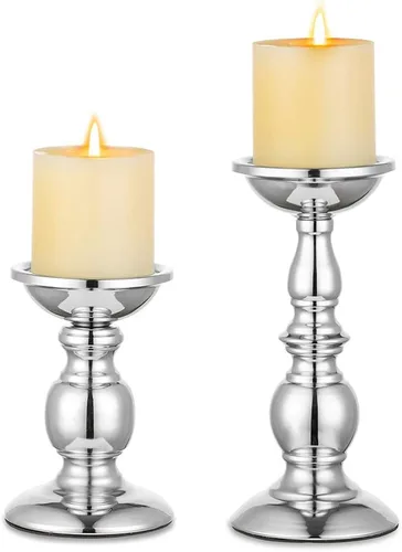 Vista 21 de NUPTIO Pillar Candle Holder Brass: Gold Tall Candles Stand for 3" Pillars Latón