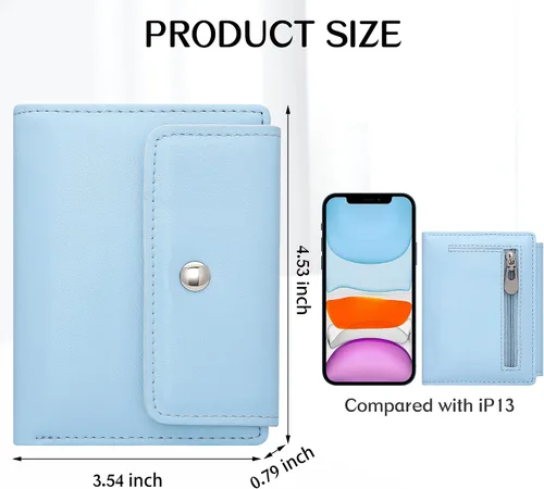 Vista 4 de VOCUS Billetera pequeña para mujer, con bloqueo RFID, de piel sintética, tarjetero, mini bolso compacto plegable con bolsillo para monedas