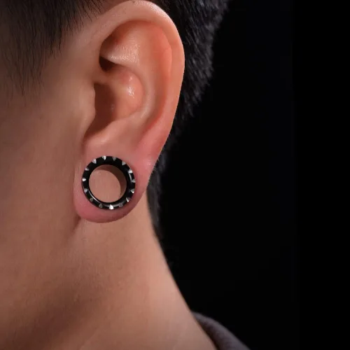 Vista 6 de COOEAR Tapones y túneles de acero inoxidable con rosca trasera, polea, boca, oreja, tamaño de expansión de 0.00 oz a 1 pulgada.