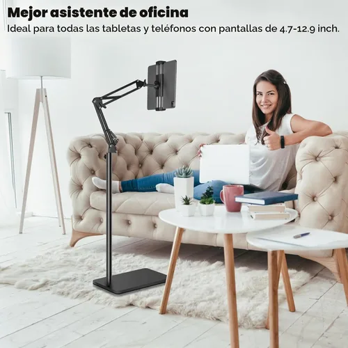 Vista 3 de Lucky Trip Soporte de suelo para tablet con base estable de doble resistencia que nunca se vuelca, altura ajustable, giratoria, soporte