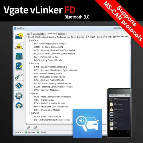 Vista 2 de Vgate vLinker FD OBD2 Lector de códigos Bluetooth para coche, escáner de diagnóstico OBD2 para Android y Windows