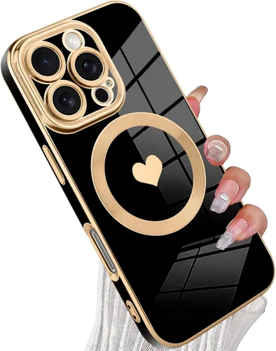 Vista 22 de tharlet Funda Magnética para iPhone 11 [Compatible con Magsafe] Lindo Corazón de Amor de Lujo Chapado Borde Dorado Parachoques con Lente de Cámara