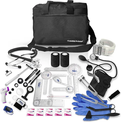 Vista 8 de ASA TECHMED Kit integral de fisioterapia para el hogar – bolsa de transporte, manguito de presión arterial, estetoscopio, cinturón de marcha, morado