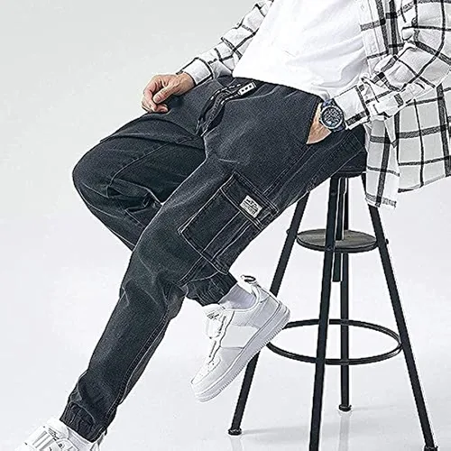 Vista 4 de XYXIONGMAO Streetwear - Pantalones deportivos tipo cargo de hip hop, para hombre, overol de mezclilla, arnés deportivo, pantalones casuales Harlan