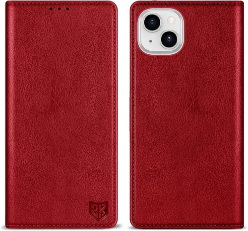 Vista 20 de ZZXX Funda tipo cartera para iPhone 14 con bloqueo RFID, soporte de ranura para tarjetas, funda protectora de cuero magnético fuerte plegable