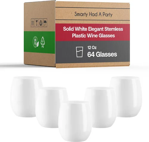 Vista 11 de Smarty Had A Party Copas de vino de plástico sin tallo de 12 onzas, paquete de 64 vasos de vino desechables transparentes para bodas, fiestas